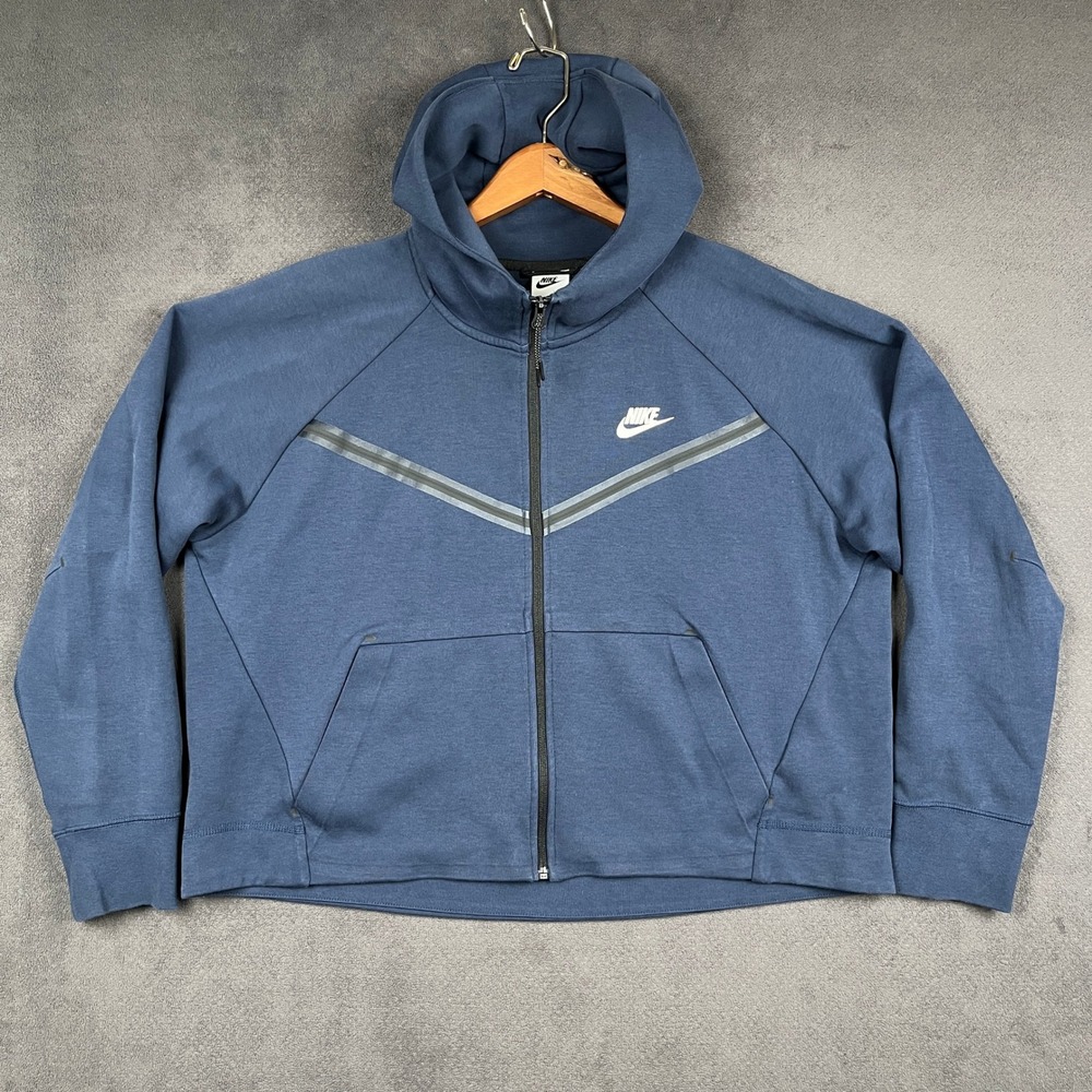 Nike Sportswear Tech Fleece Hoodie Womens XL Blue Full Zip Sweatshirt CW4298-410